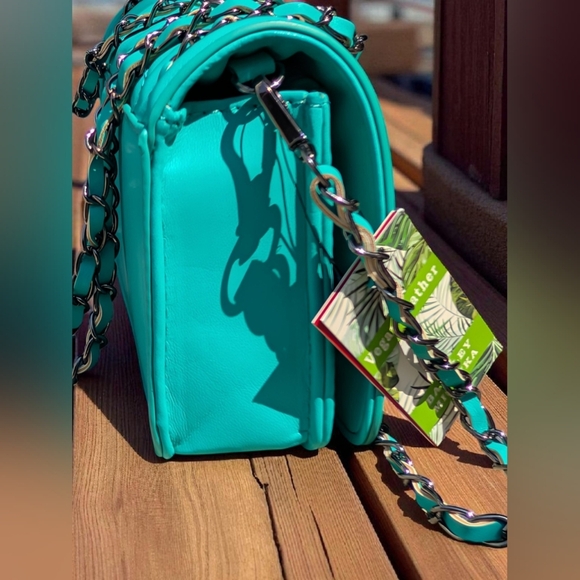 Badgley Mischka Small Crossbody With Frame And Chain On Cover Green (New) - Picture 4 of 12